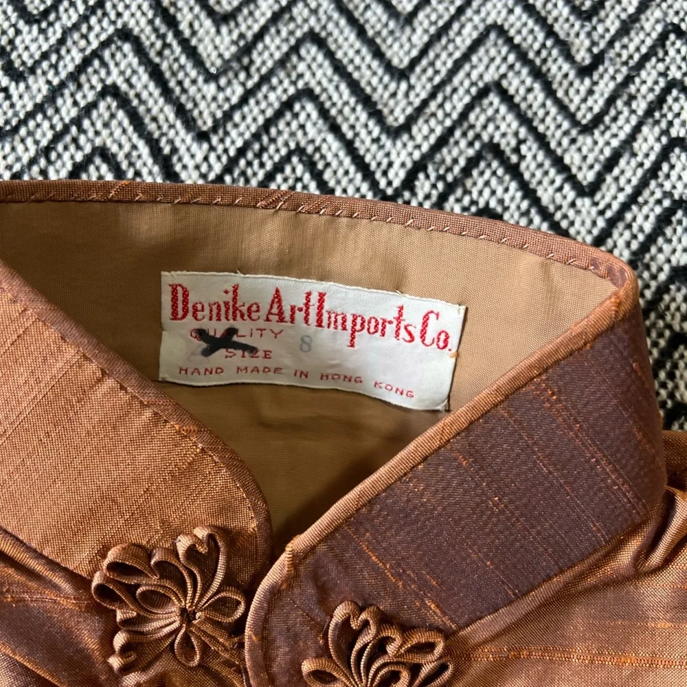 Vintage 1960s Copper cheongsam Dress XXS - Picture 5 of 9